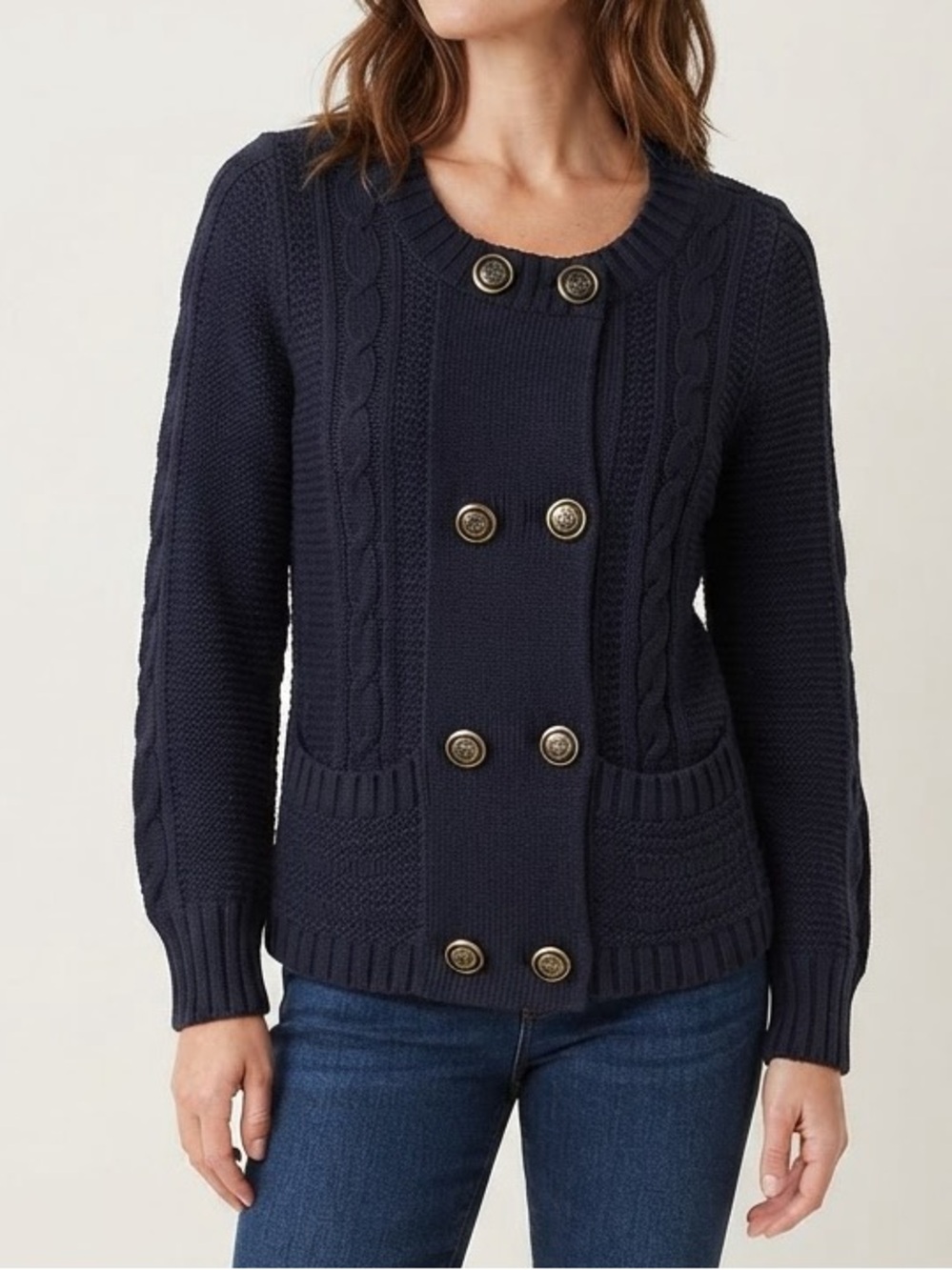 Juicy Couture Sz M Y2K Knit Navy Cotton Cashmere Double Breasted Cardigan